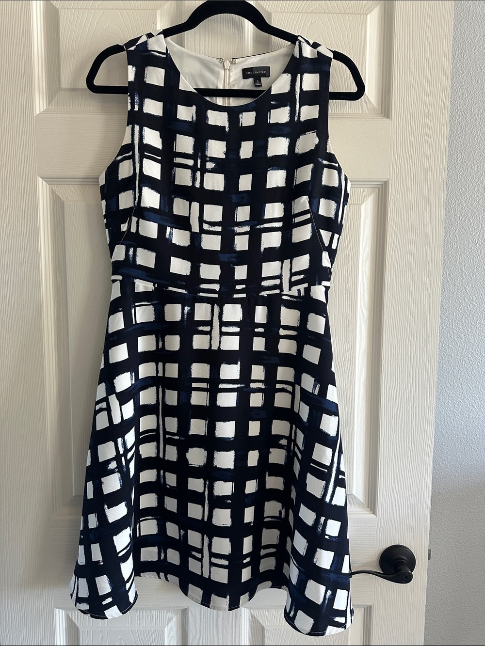 The Limited Navy and White Grid A-Line Mini Dress